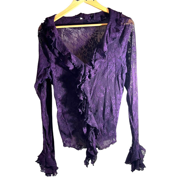 Newport News Tops - Vintage Newport News  Sheer Stretch Lace Purple Boho Top Shirt L